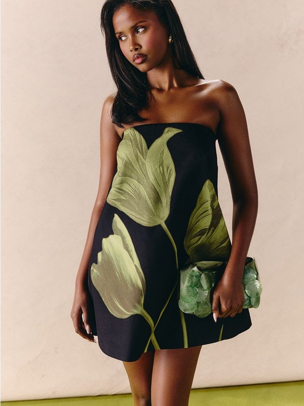 Black Floral Printed Woven A Line Mini Dress